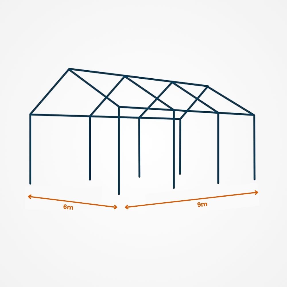 Vonkajší stan s oceľovým rámom a priesvitnými bočnými stenami 6x9
