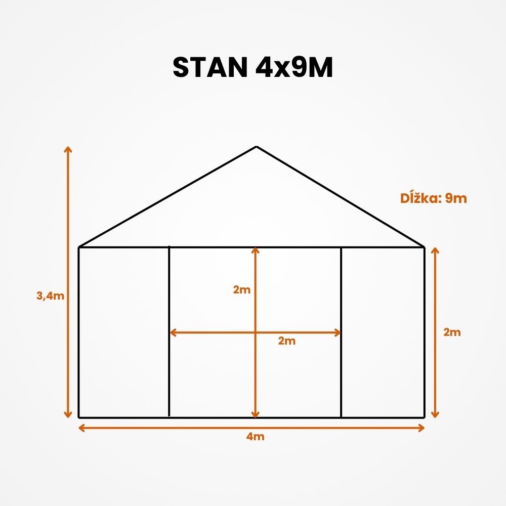 Vonkajší stan s oceľovým rámom a priesvitnými bočnými stenami 4x9