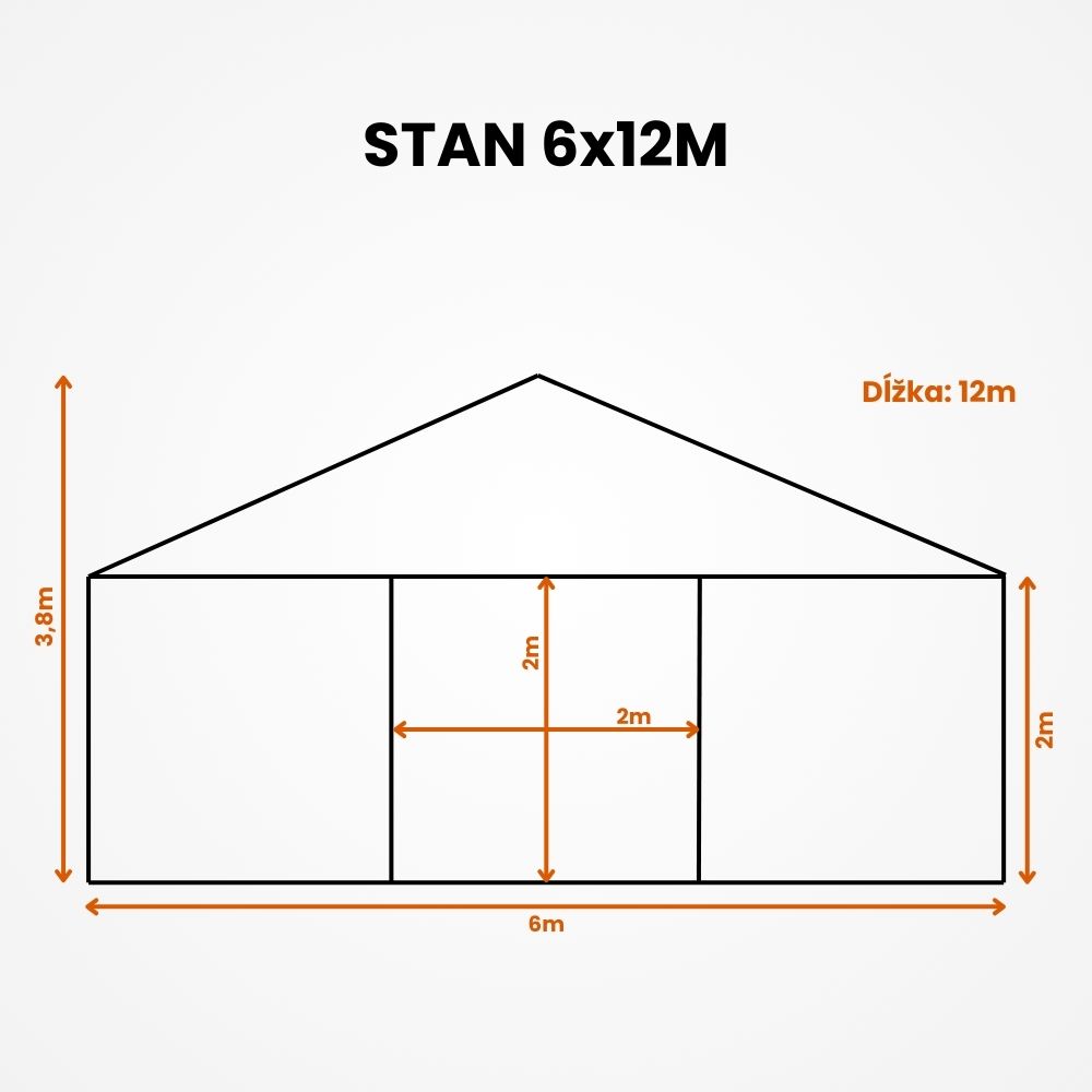 Vonkajší stan s oceľovým rámom a priesvitnými bočnými stenami 6x12