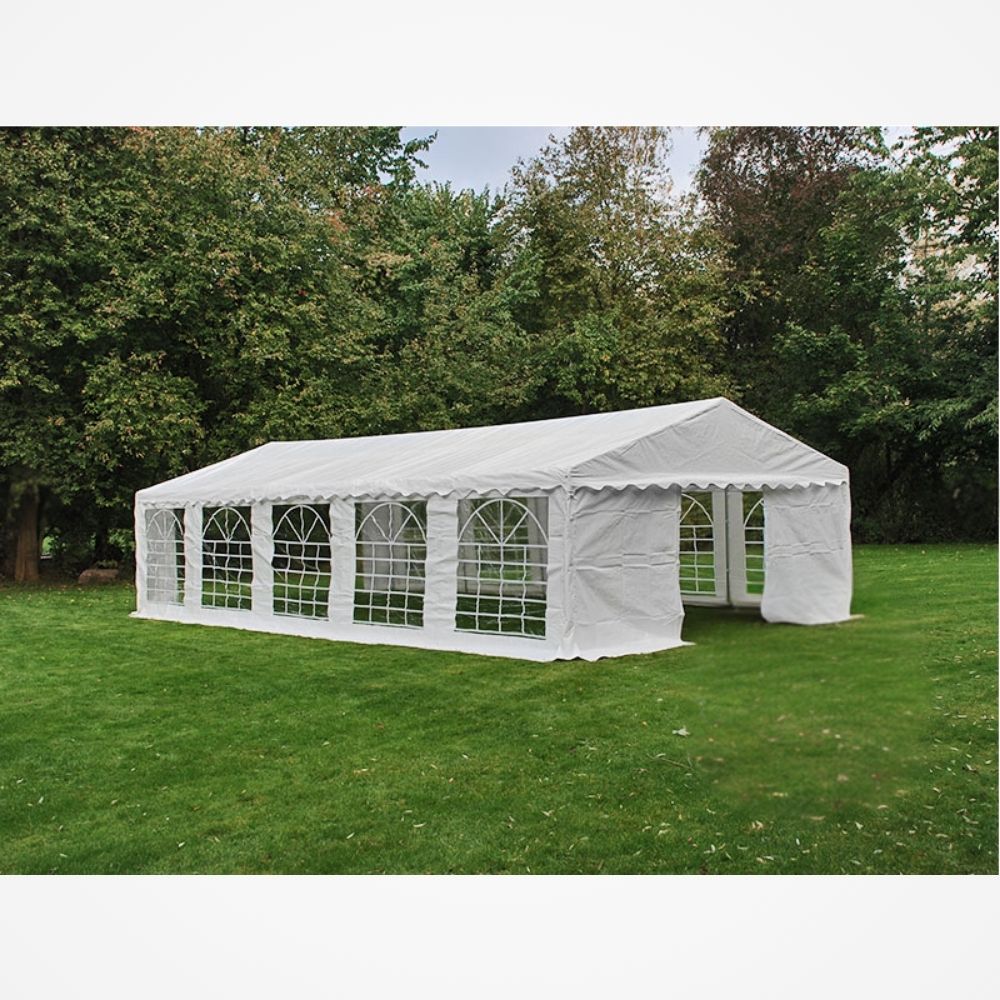 Vonkajší stan s oceľovým rámom a priesvitnými bočnými stenami 6x12