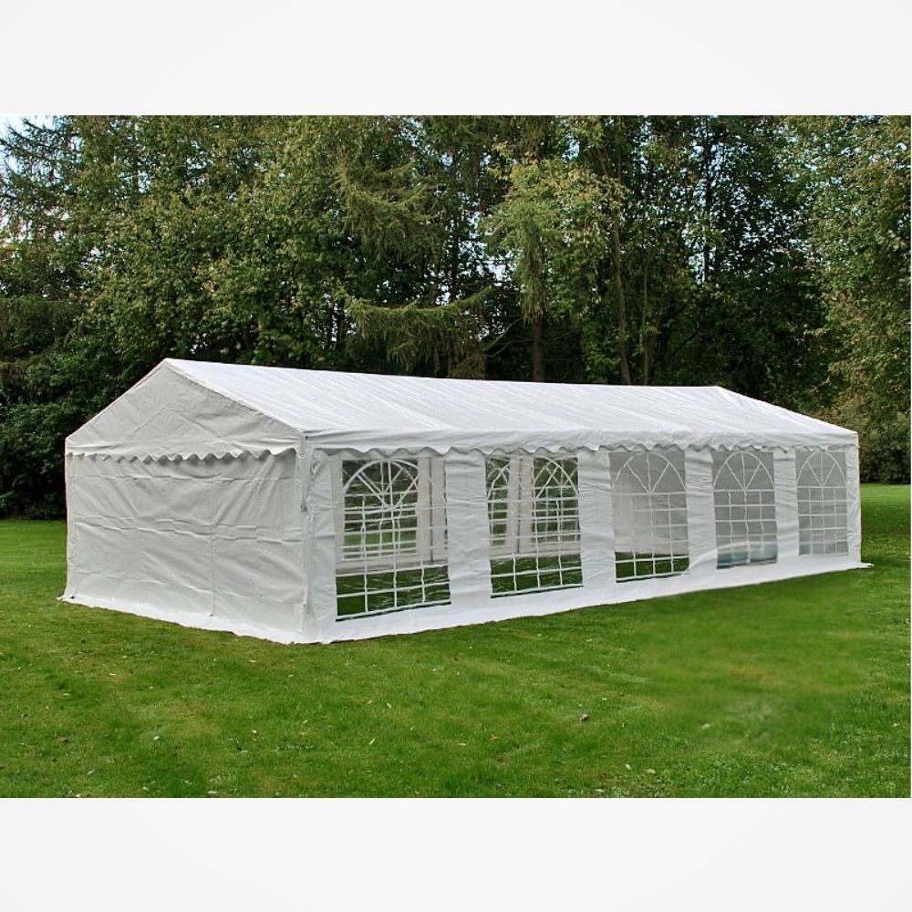 Vonkajší stan s oceľovým rámom a priesvitnými bočnými stenami 6x12