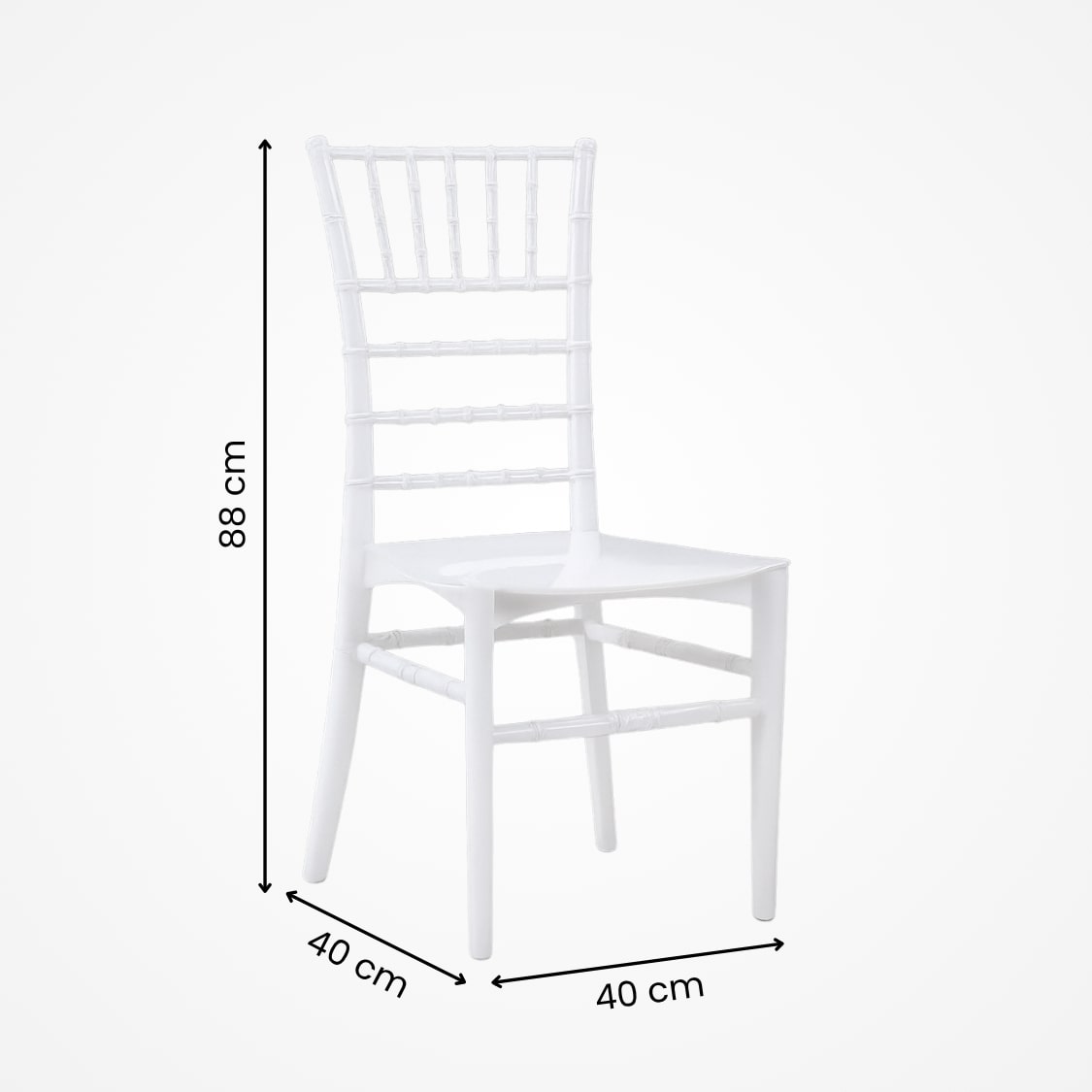 Biela Tiffany stolička z PP plastu s vankúšom 40x40x88 cm, svadobný nábytok s velcro upevnením