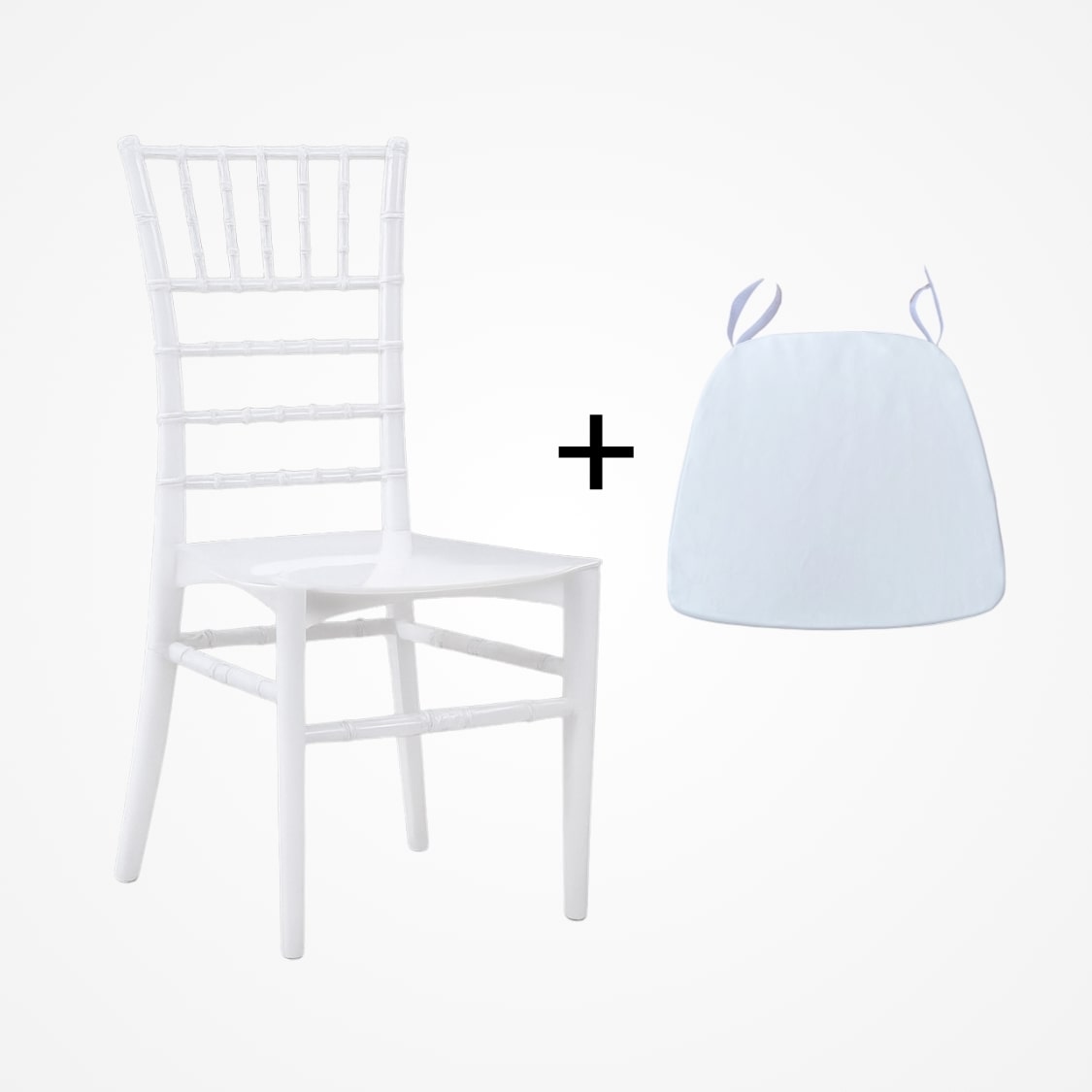 Biela Tiffany stolička z PP plastu s vankúšom 40x40x88 cm, svadobný nábytok s velcro upevnením