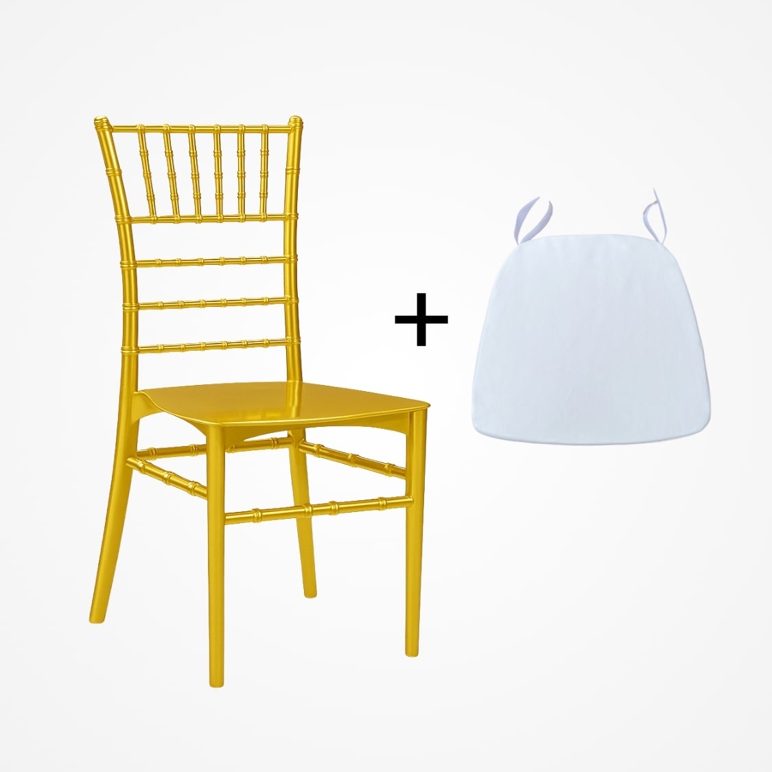 Zlatá Tiffany stolička z PP plastu s vankúšom 40x40x88 cm, luxusný svadobný nábytok zlatej farby