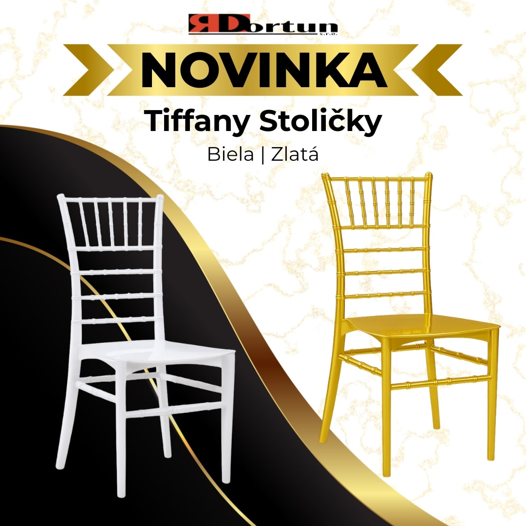Tiffany stolička z PP plastu s vankúšom 40x40x88 cm, luxusný svadobný nábytok zlatej farby