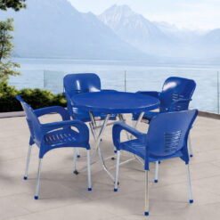 Terasový set Paris modrý s okrúhlym stolom 80 cm a 4 kreslami