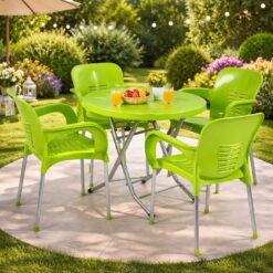 Terasový set Paris zelený – stôl 80 cm a 4 kreslá | Dortun Shop