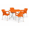 Terasový set Paris oranžový – stôl 80 × 80 cm a 4 kreslá