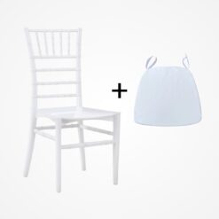 Biela Tiffany stolička z PP plastu s vankúšom 40x40x88 cm, svadobný nábytok s velcro upevnením