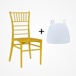 Zlatá Tiffany stolička z PP plastu s vankúšom 40x40x88 cm, luxusný svadobný nábytok zlatej farby